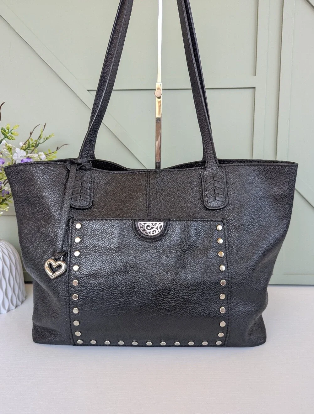 Brighton Black Studded Tote with Heart Charm
